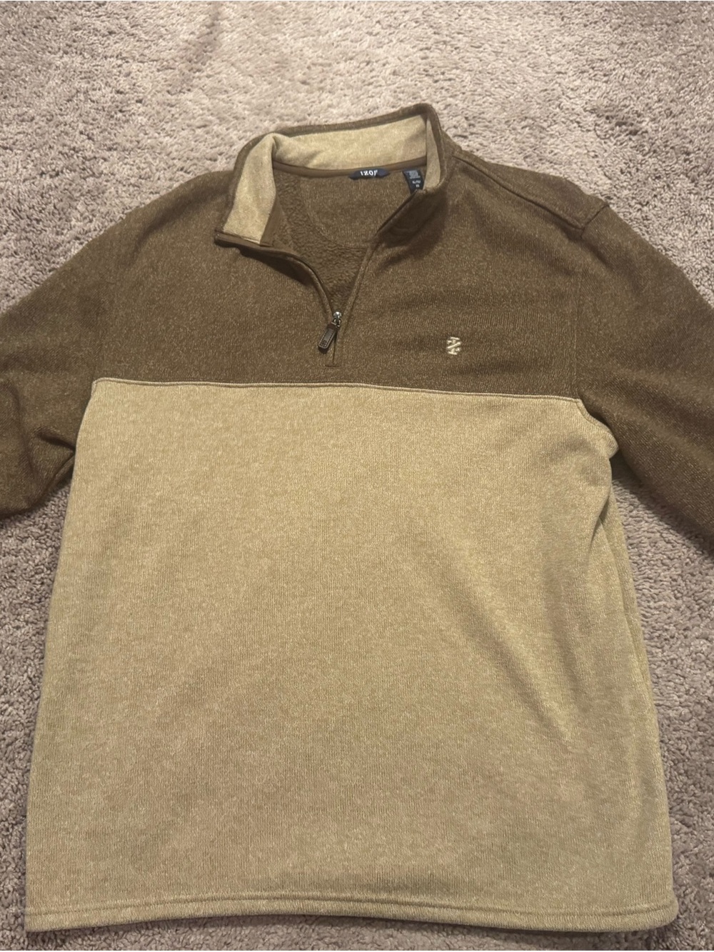 Izod Two-Tone Quarter-Zip Sweater in Dark Brown and Tan